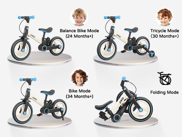 【ChristmasGifts】JMMD Multi-Functional 6-in-1 Toddler Bike for 18-60M Baby Balance Bike with Training Wheels, Pedals & Push Handle | Ride-On Toy with Brakes & Kickstand | First Birthday Gift for Boys & Girls one kid