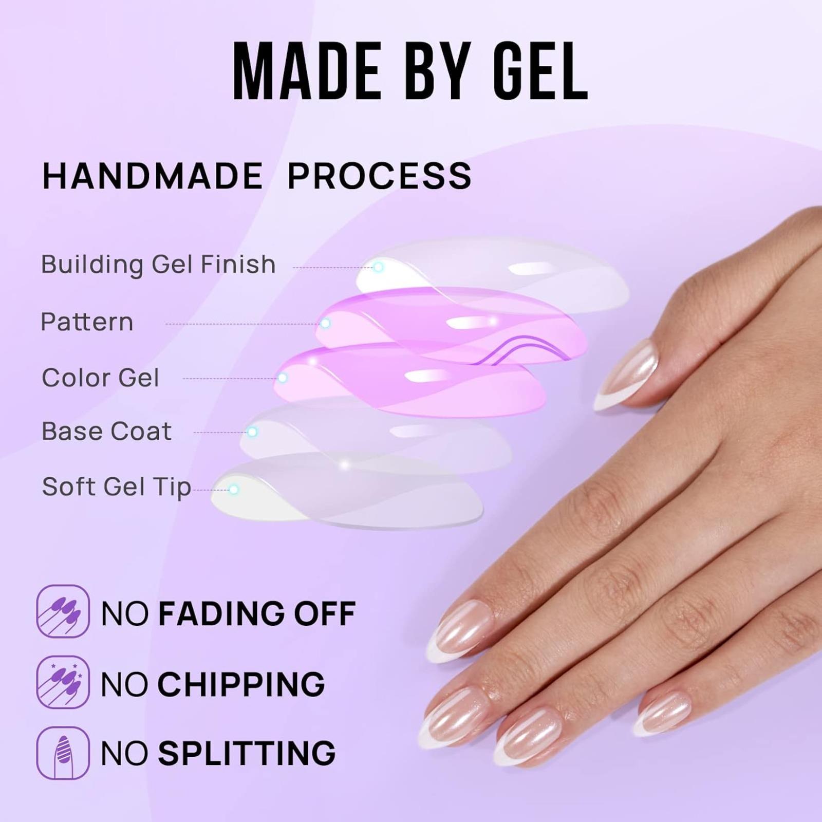 Press On Nails, Classic, Short Almond, White French Tip, Lamp-Curable 4-Week Wear, Salon-Quality Natural Nails, 10-Minute Easy Daily Application, 16 Sizes, All-in-One Complete Kit