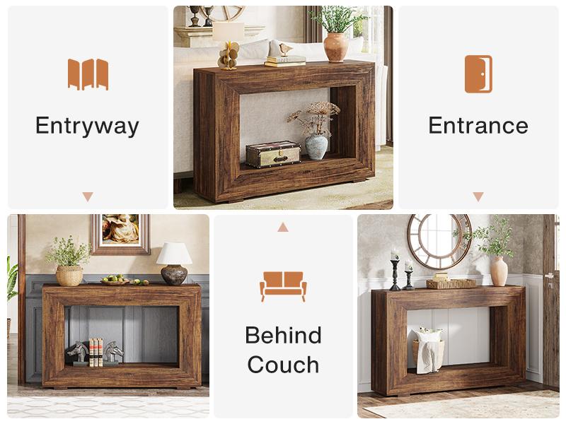 LITTLE TREE Farmhouse Console Table, 47 Inches Entryway Console Table with Storage, Industrial Hallway Accent Table for Living Room, Entrance
