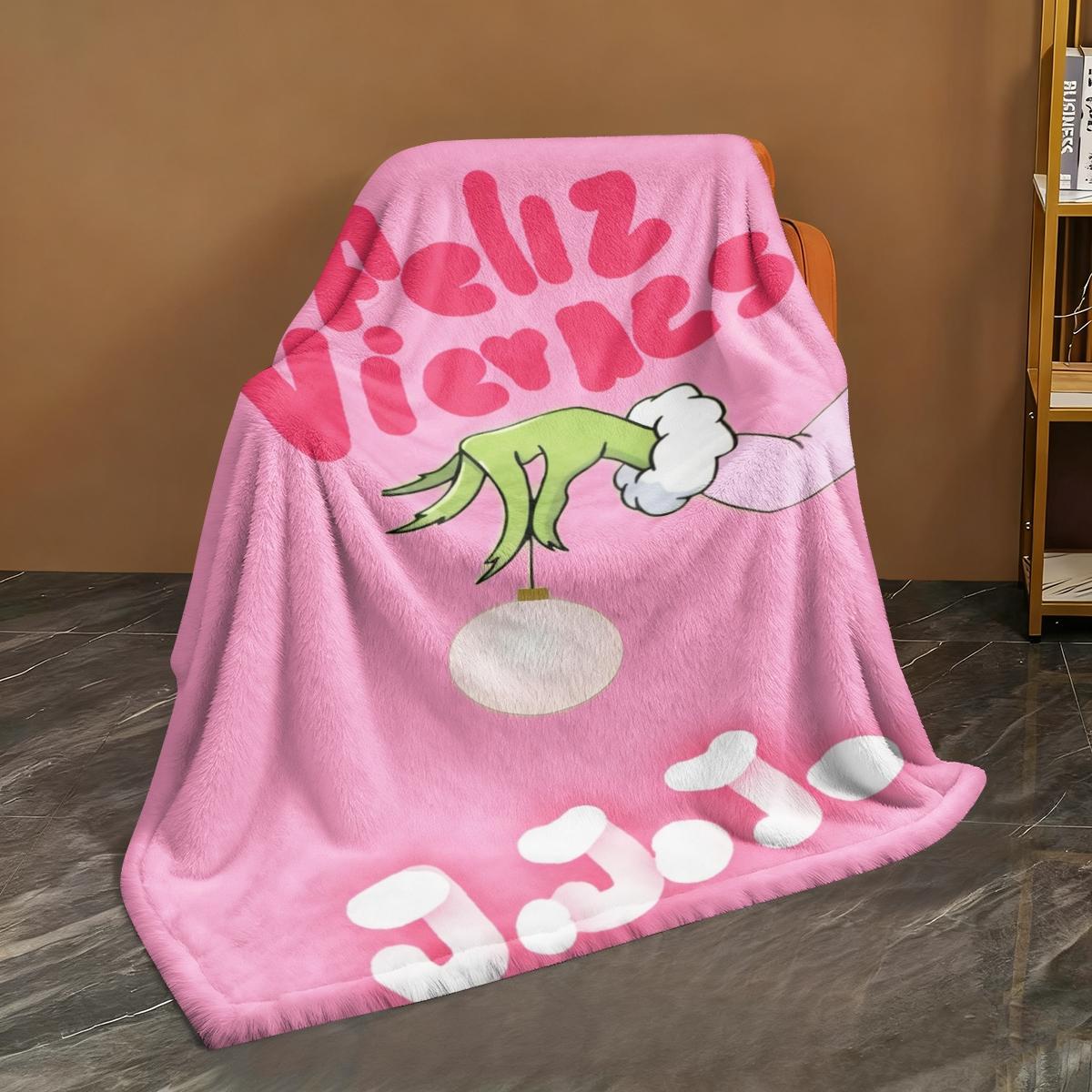 Comfortable Christmas Cartoon Grinch Blanket, Flannel Throw for Holiday Gifts, Soft and Skin-Friendly, Perfect for Home Use