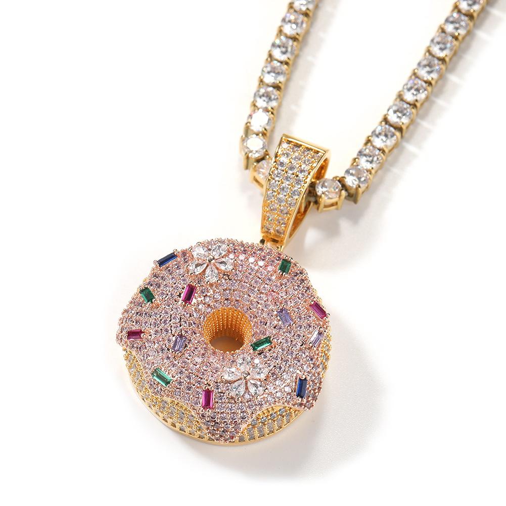Loveden Hip Hop Iced Out Colorful Donut Pendant Necklace, Full Micro Pave Cubic Zirconia Donut Charm, Trendy Brand Quirky Streetwear Jewelry, Unique Fun Fashion Accessory, Unisex Statement Ornament for Men Women, Ideal for Daily Outfits, Club Party & Casu