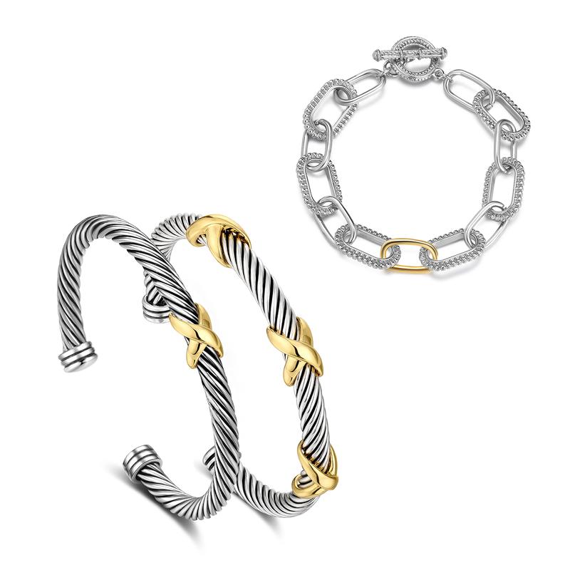 Mytys Two Tone Twisted Cable Bracelet for Women Fashion Wire Cuff Dupes Bracelet Open Adjustable Bangle Jewelry Gifts for Her