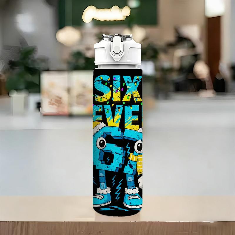 [750ml Leak-proof Space Cup] Large Leak-proof Funny Number 67 Plastic Water Bottle | Portable Rope Straw Cup with Lock for Outdoor Travel