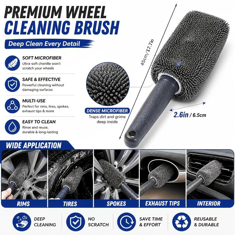 2PCS Ultra-fine Fiber Car Wheel Cleaning Brush, Scratch Free Wheel & Tire Brush, Bendable Deep Cleaning Tool, Suitable for Cars, Trucks, SUVs, Motorcycles - Ergonomic Handle, Washable, Reusable, Auto Detailing Supplies
