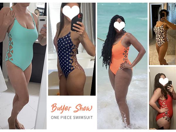 Tempt Me One Piece Bathing Suit for Women Slimming Swimsuits Crisscross Lace Up Sexy Swimsuit Side Cutout Swimsuit Plus Swimwear High Cut Swimsuit with Moderate Bottom Coverage Tummy Control