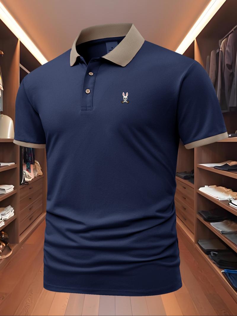 Men's Regular Fit Rabbit Print Polo Shirt, Casual Short Sleeve Collared Top for Summer, Fashion Men's Clothes for Daily Wear, Tropical