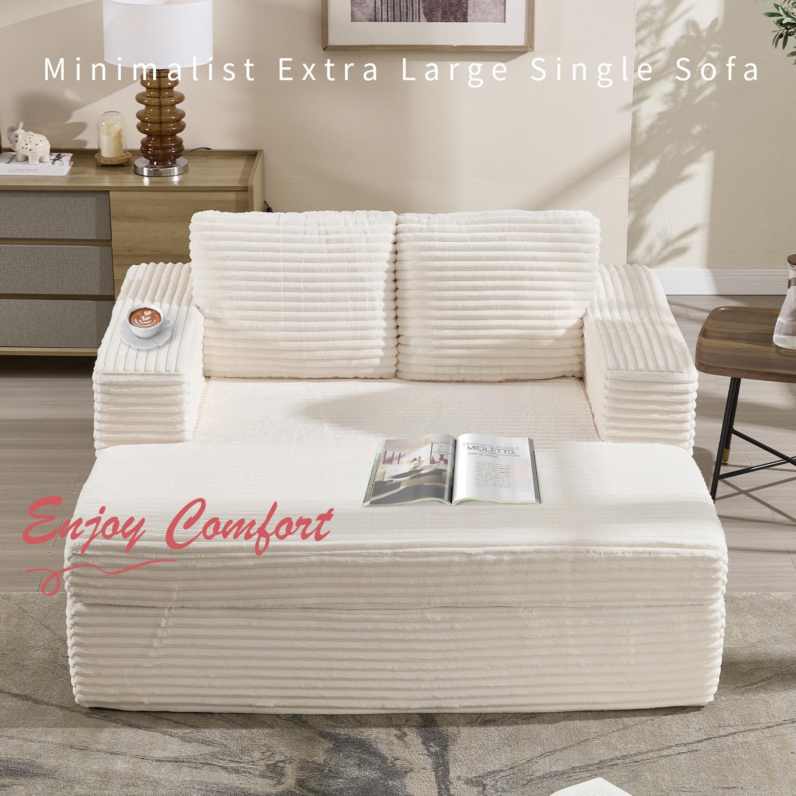 [SpringStatements] Boneless Chaise Lounge, Upholstered Sofa Bed with Throw Pillows and Armrests, No Assembly Required, Indoor Sleeper Chair- Luxurious Plush Corduroy Chair Bed for Living Room