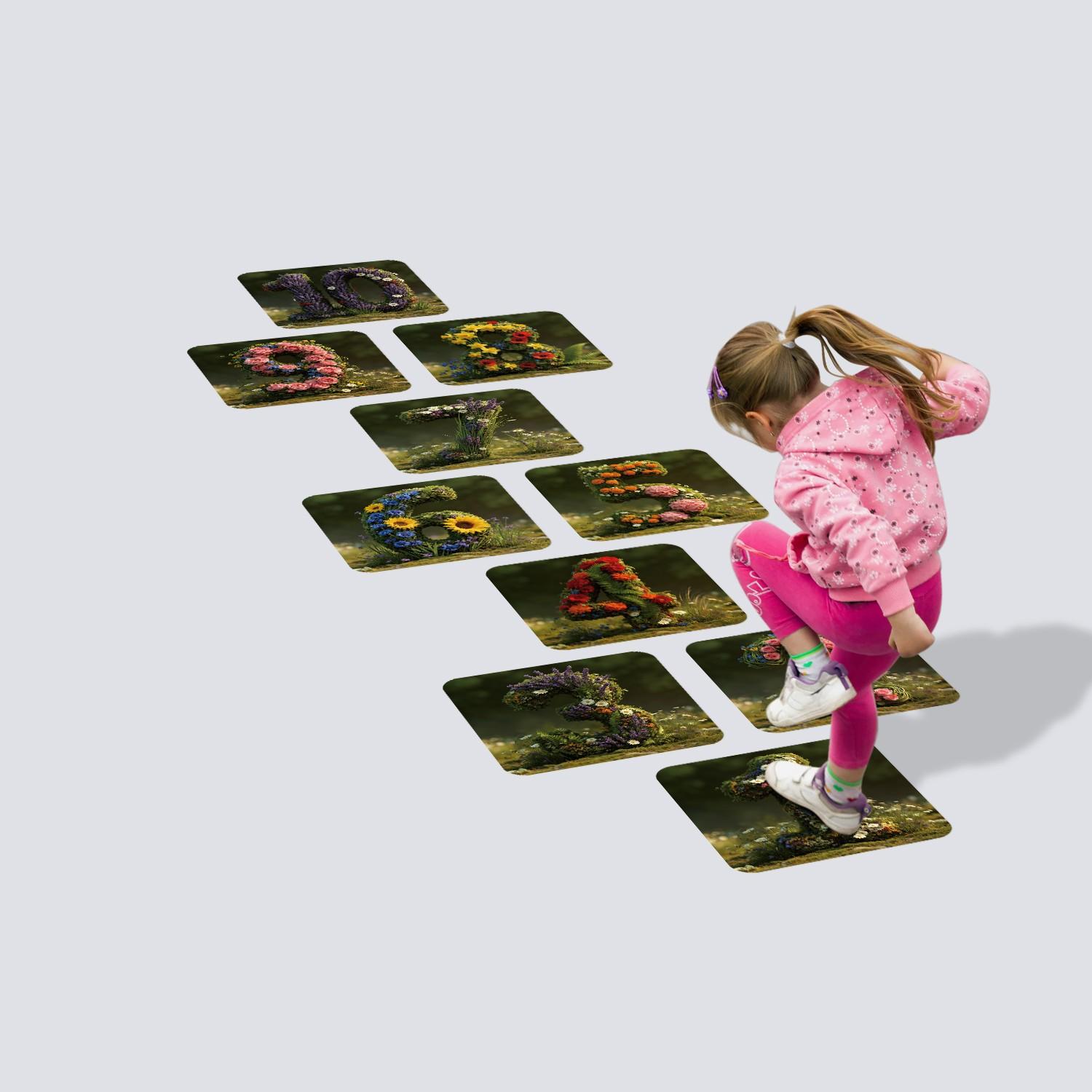 DIY Hopscotch Floor Decals, Self-Adhesive & Reusable Number Stickers 1-10, Create Instant Play Space, Fun Kids Activity Decor