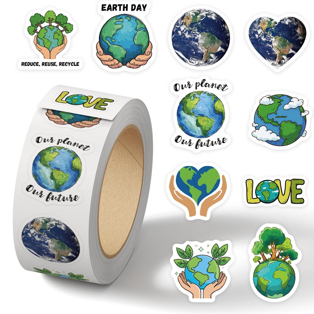 500pcs Earth Protection Roll Sticker Series Office Supplies Notebook Accessories Sealing Stickers for Cups, Laptops, Suitcases, DIY Notebook Decoration Stickers, Birthday Gifts