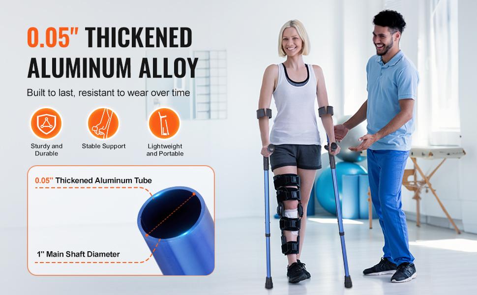 VEVOR Forearm Crutches for Adults, 11-Level Height Adjustable Walking Crutches with 4-Level Upper Cuff, Lightweight Aluminum Medical Support Crutches for Leg Injury Surgery Disabled, 1 Pair (350LBS)