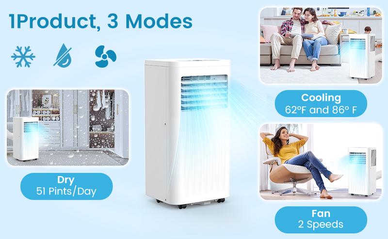 COWSAR 8000-13000 BTU Portable Air Conditioners Cool Room Up to 350-450 Sq.Ft, 3-in-1 Portable AC with Remote/LED Display/24Hrs Timer/Installation Kits for Home/Dorms, White