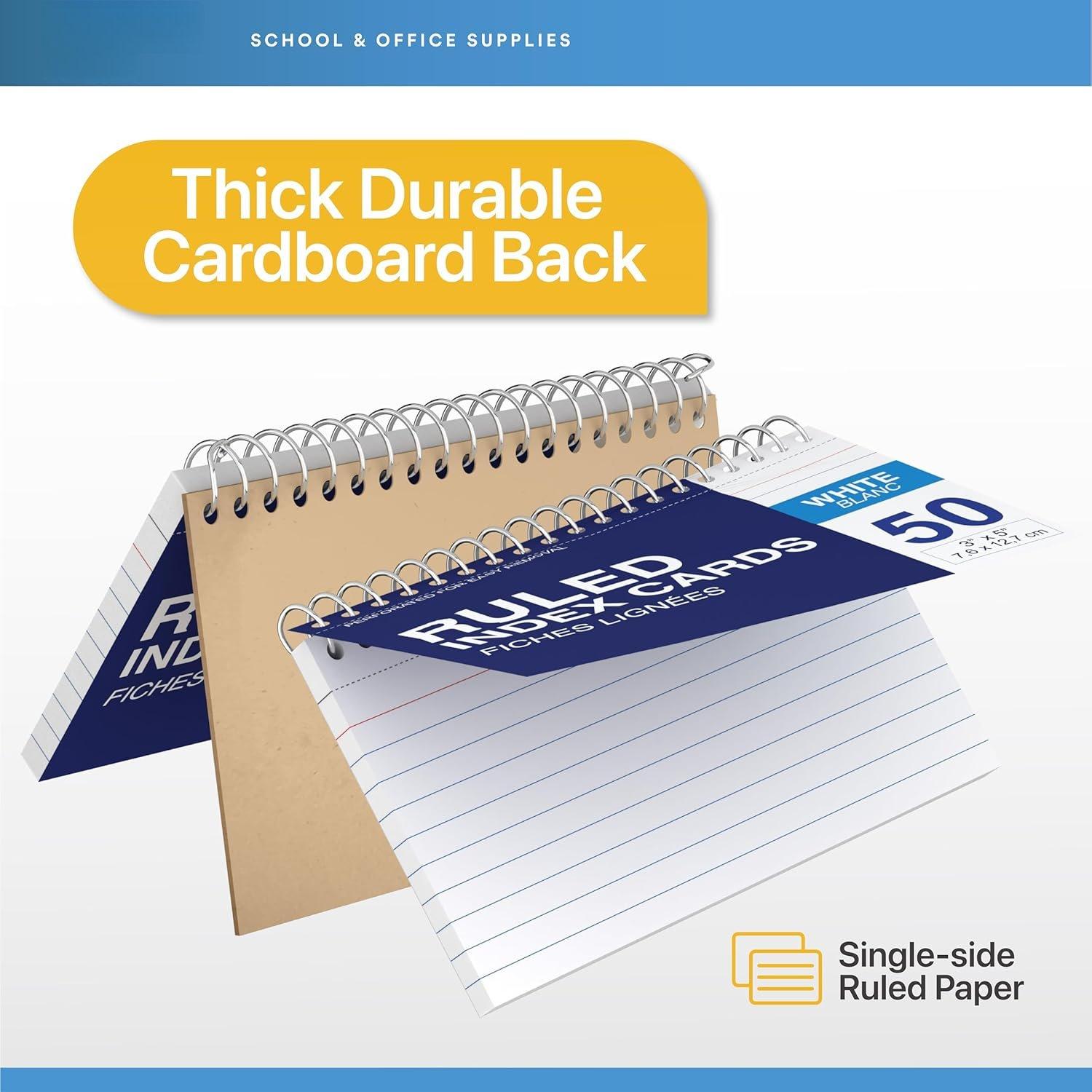 Spiral Bound White Index Cards 3x5 Index Card Book Spiral Flashcards White Note Cards (10 Pack)