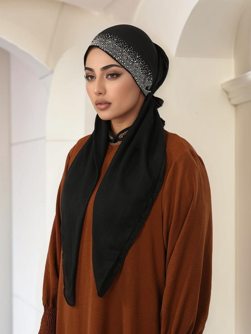 Your Ramadan/Eid hijab just got easier ✨ Instant khaki Modest hijab with sparkly rhinestones—stretchy, no-fuss, and the ideal glam touch for any festive fit. Add this to cart STAT!