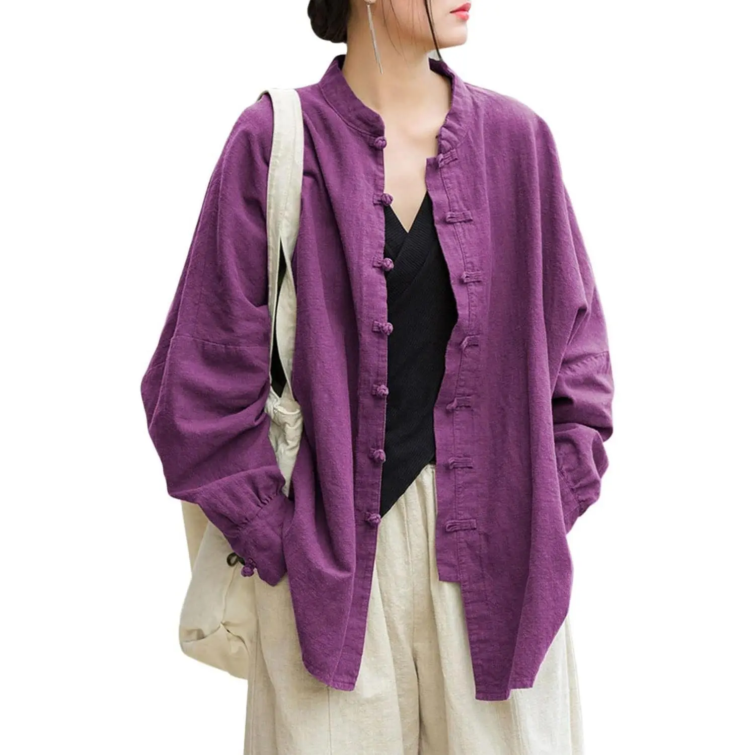 Women's Cotton Linen Frog Button Mandarin Collar Top Chinese Martial Arts Kung Fu Tai Chi Shirt Tunic