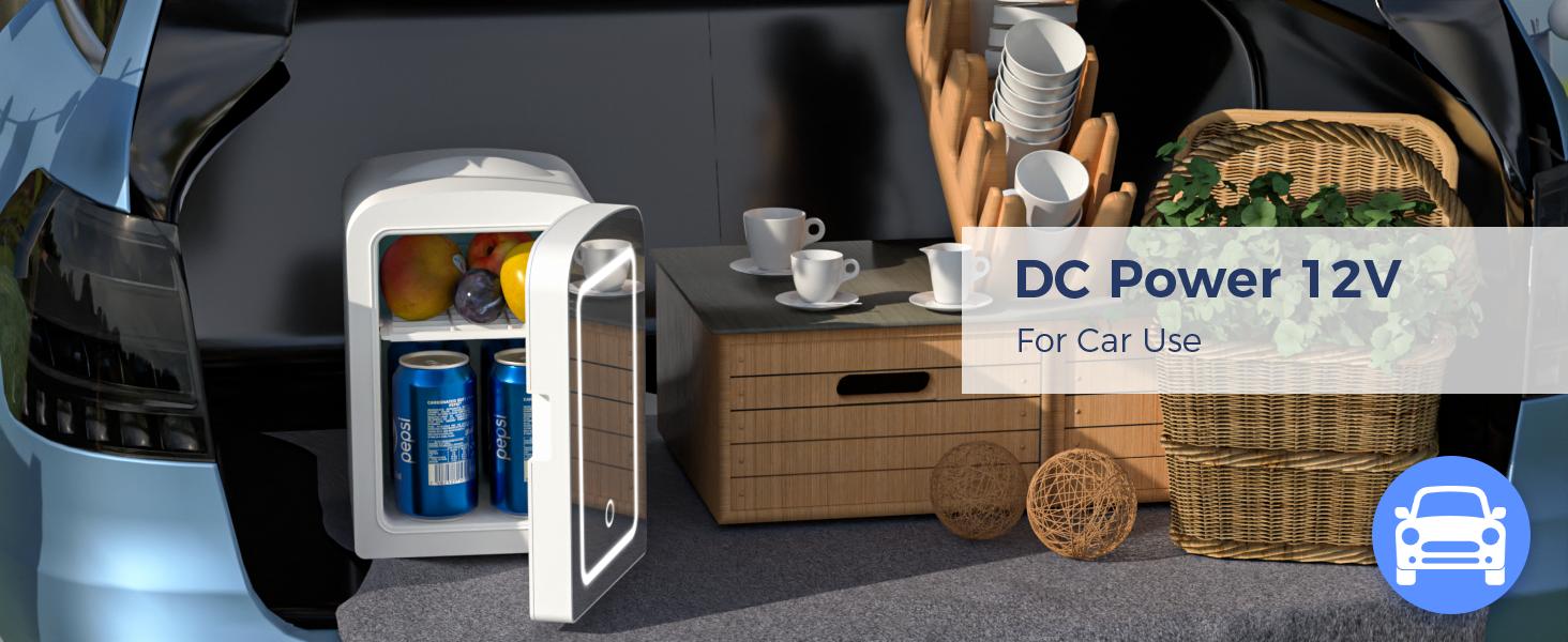 Antarctic Star Mini Fridge – 4L/12oz, adjustable-brightness LED mirror, skincare cooling. Stores cosmetics, skincare & food. Portable for bedroom, car, dorm. Eco-friendly, fluorine-free. Note: internal temp varies with ambient temp. summerwins