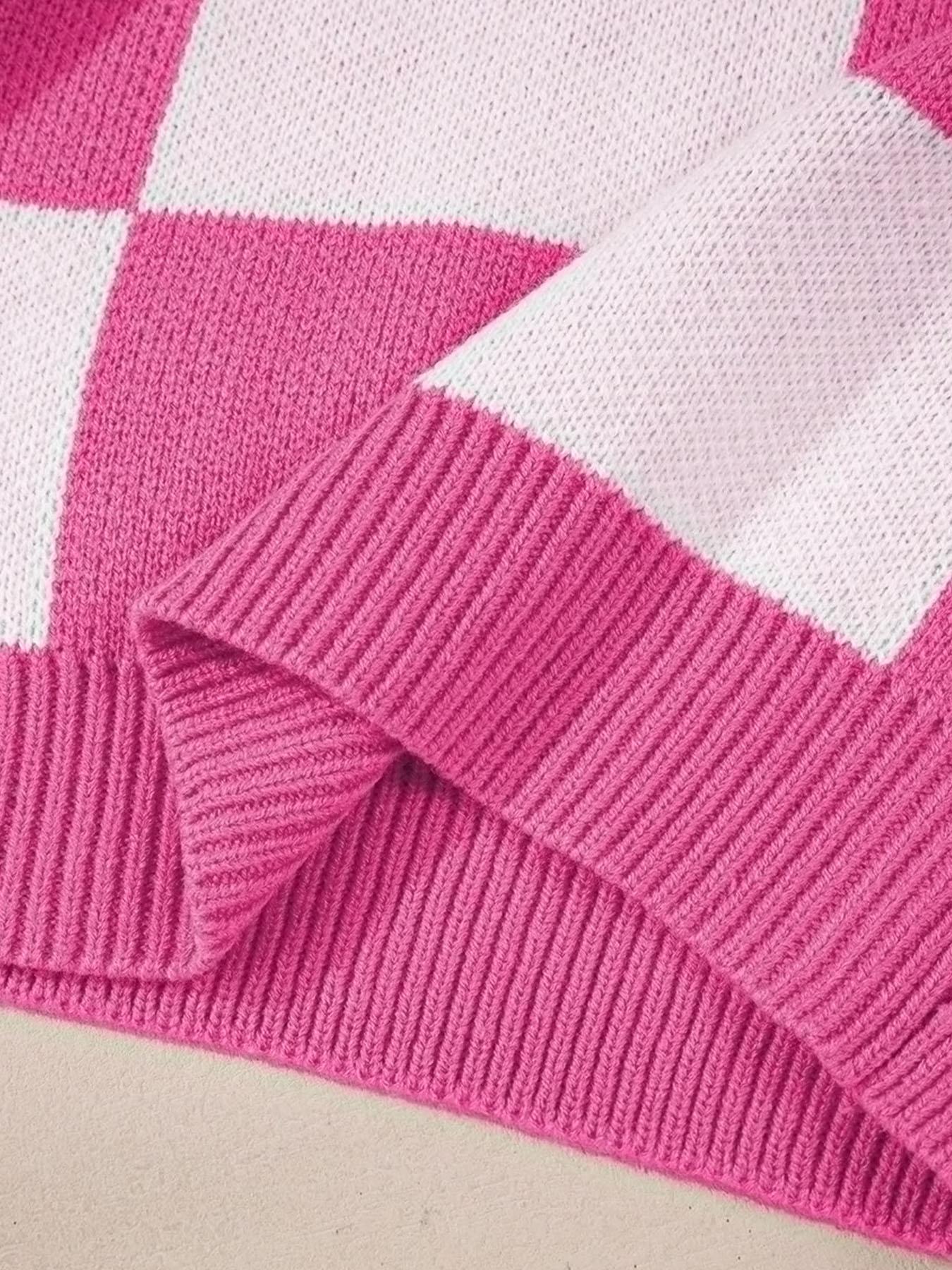 Plus Size Plaid Drop Shoulder Sweater, Casual Long Sleeve Knitwear for Fall & Winter, Loose-Fitting Round Neck Pullover for Women, Knitwear Tops