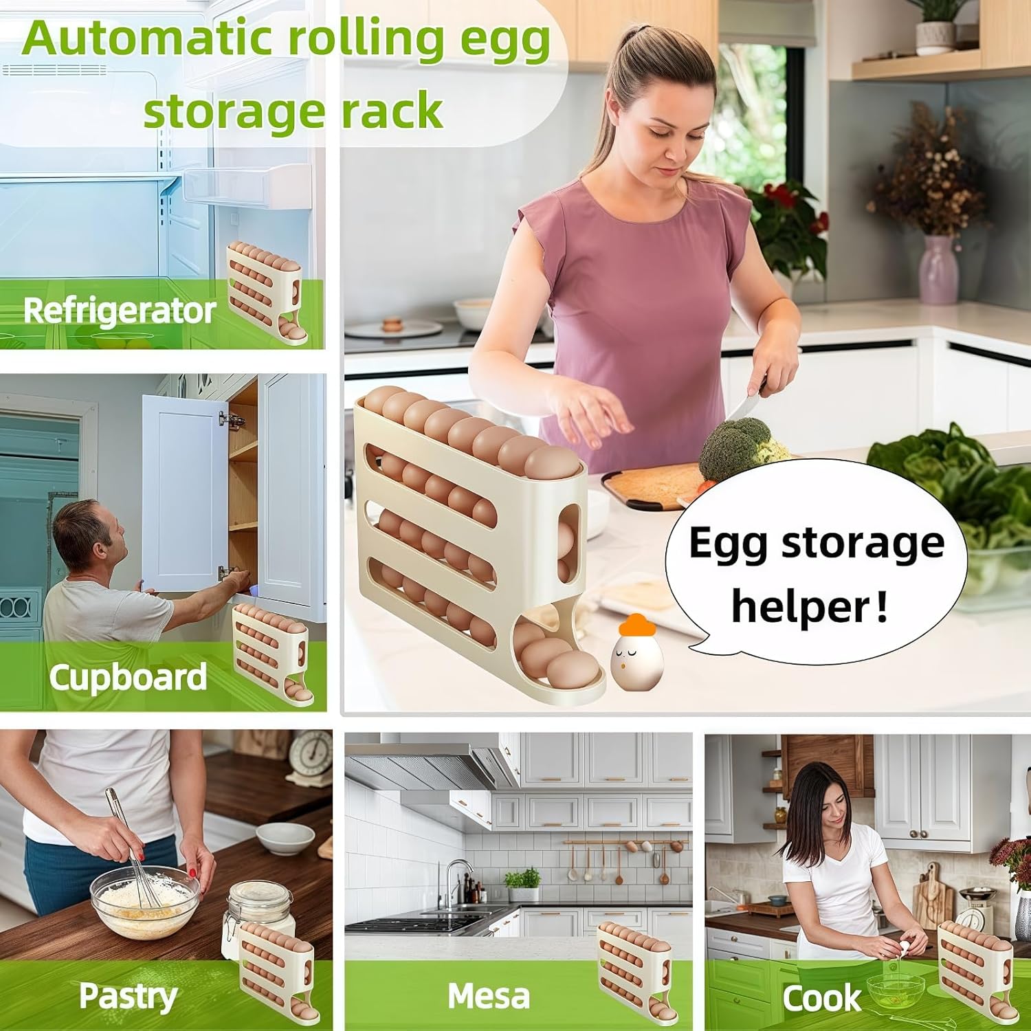 Space-Saving Automatic Rolling Egg Dispenser, 4-Layer Refrigerator Egg Rack, Holds Up to 30 Eggs, Ideal for Kitchen Organization, Refrigerator Storage