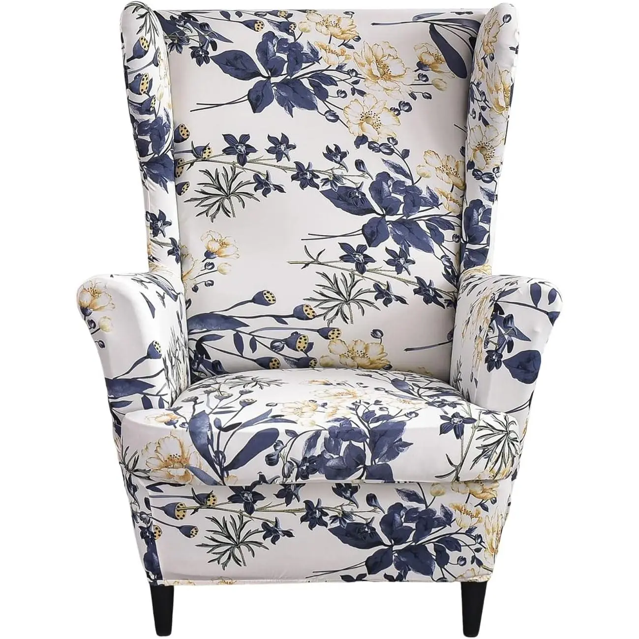 Wingback Chair Slipcover, 2-Piece Stretch Wing Chair Cover, Washable Soft Fit Slipcover for Wingback Armchairs, Non-Slip Furniture Protector for Living Room, Flower Field