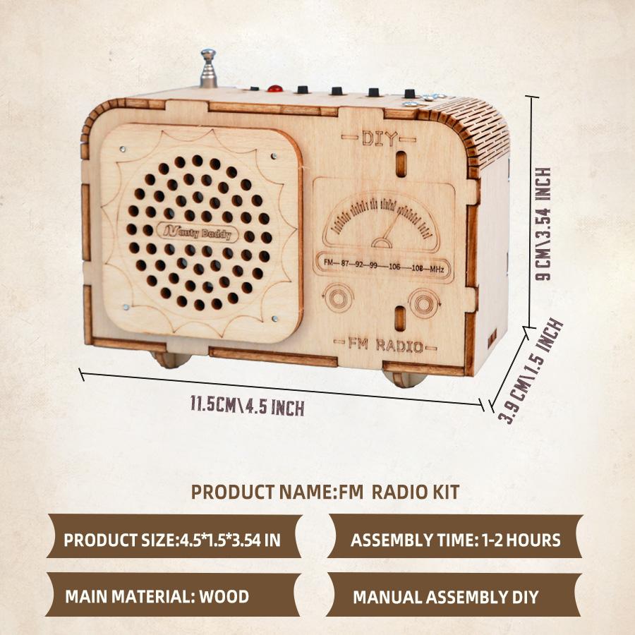 Unisex Classic Wood Finish Audio FM Radio DIY Kit, STEM Learning Toy for 8-14 Year Olds, Children's Engineering Class Project with Detailed Assembly Instructions