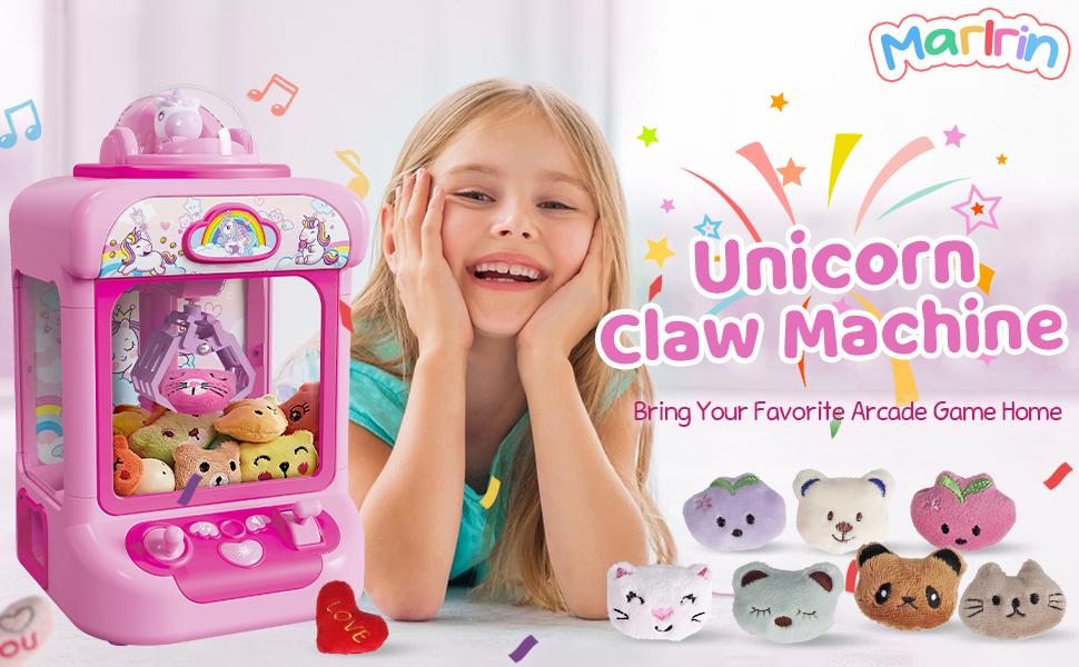 Marlrin Claw Machine for Kids, Mini Vending Machine Girls Unicorn Toys, Candy Grabber Prize Dispenser with Sound & 20 Mini Plush Toys, Electronic Arcade Game Indoor Toy for Home Party Birthday Gifts