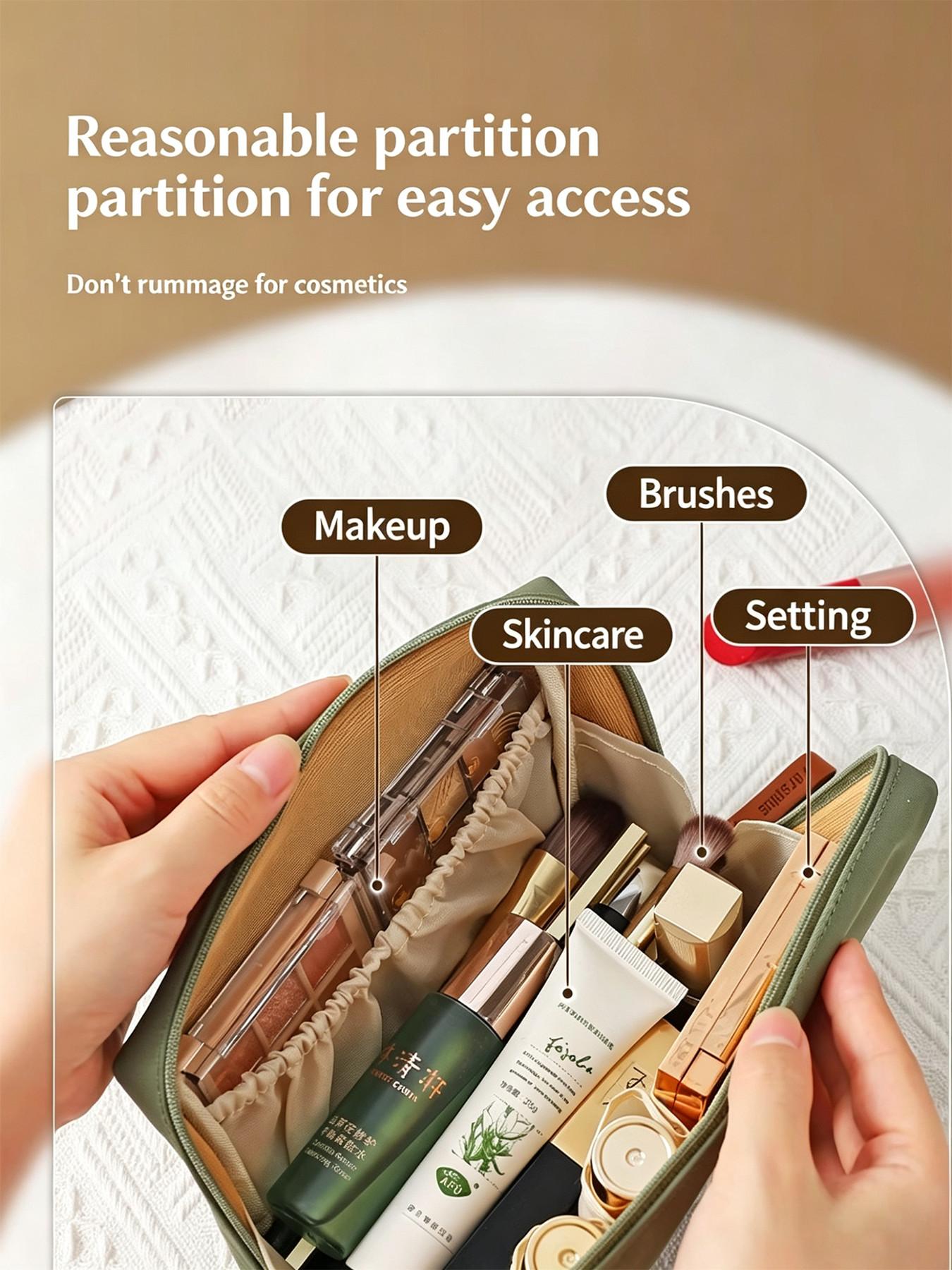 Women's Travel Makeup Bag, Compact Lipstick Organizer, Zippered Tote, Lightweight Portable, Multi-Compartment, Ideal for Daily Use & Outdoors