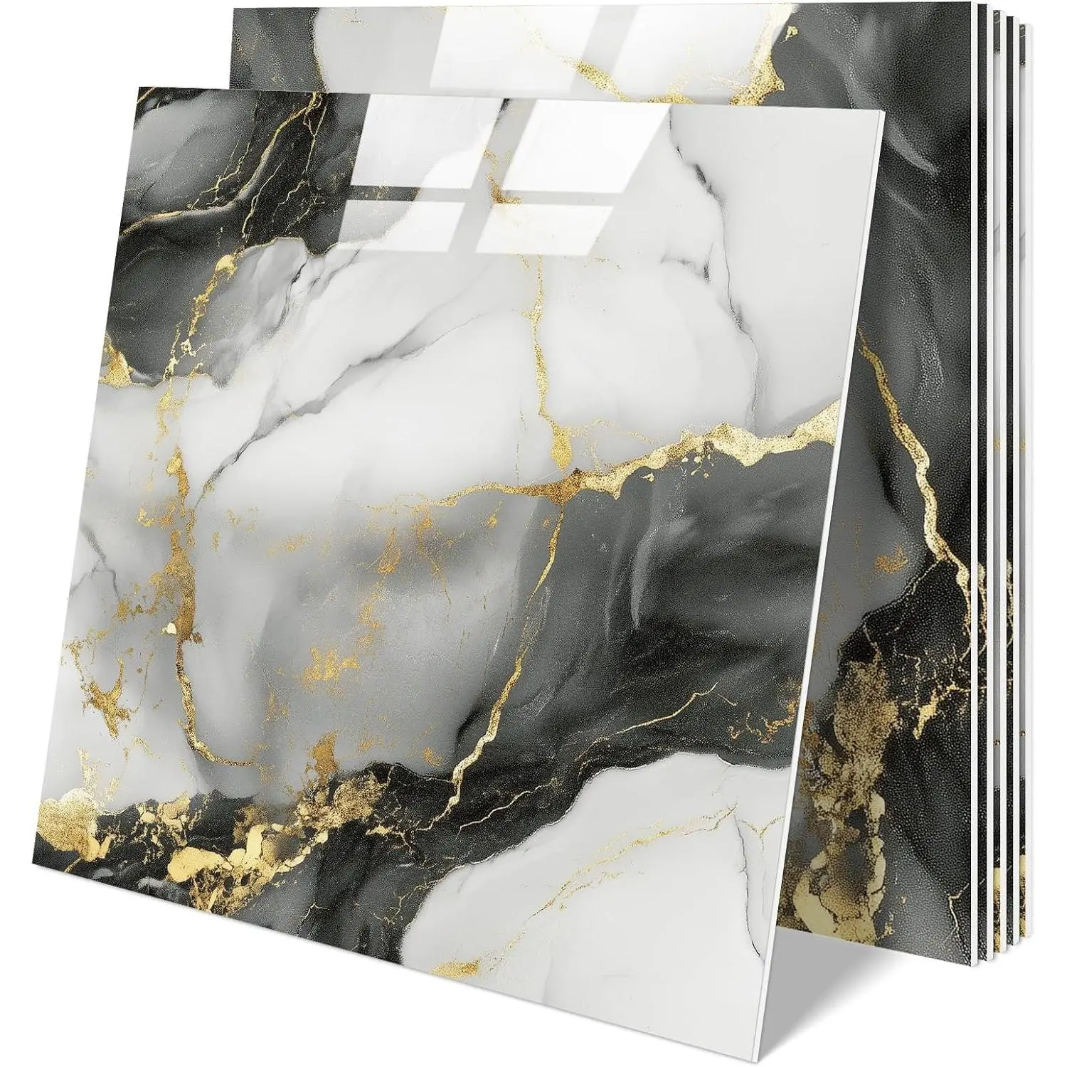 10 Sheets Marble Peel and Stick Backsplash Tile, 12"x12"  PVC Self Adhesive Tile Shower Wall Panels for Bathroom, Kitchen, Living Room (Metallic Grey)