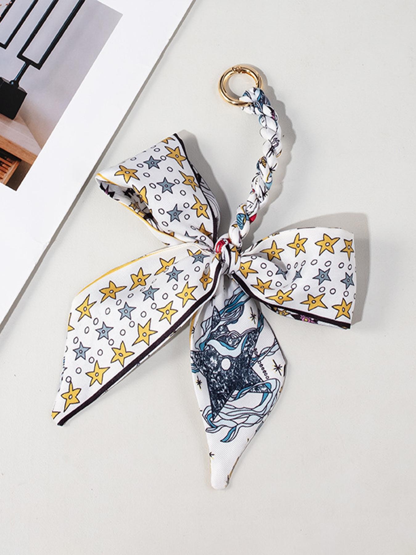 Elegant Braided Silk Scarf Bow Bag Charm, Luxury Handbag Pendant Accessory, Cute Aesthetic Bag Decor, Multi-use Keychain & Phone Charm, Perfect Birthday Christmas Mother's Day Gift for Women Girls, Trendy Bag Accessory for Tote Backpack Handbag