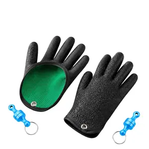 Anti-Slip Rubber Fishing Gloves, Anti-Stab Anti-Cut, Waterproof Multifunctional Gloves, Snap Hook, Easy to Carry, 1 Pair