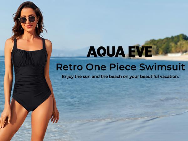 Aqua Eve One Piece Bathing Suit for Women Tummy Control Swimsuit Slimming Vintage Swimwear