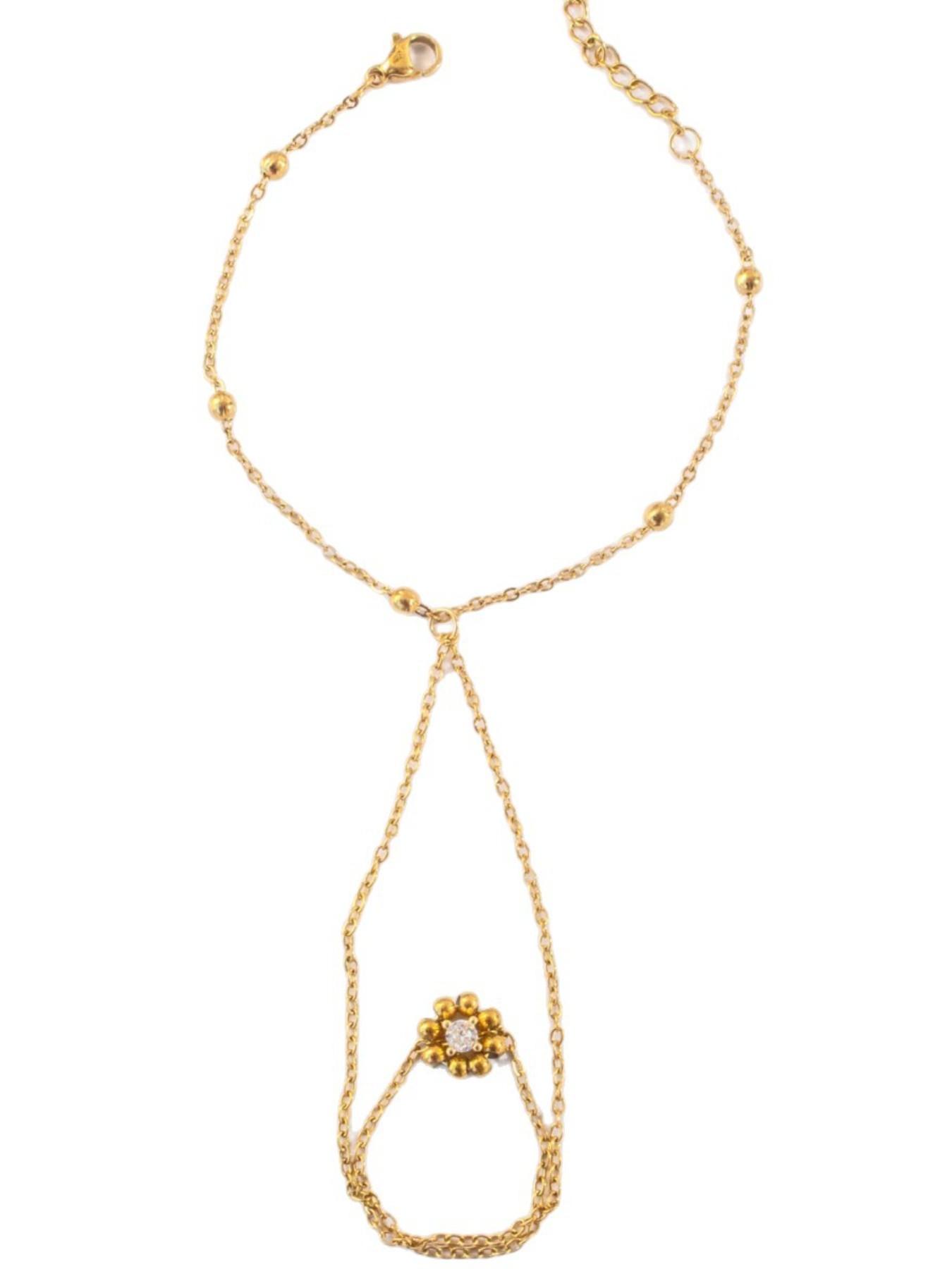 Elegant Zirconia Beaded Gold Pearl Flower Stainless Steel Bracelet, Fashionable Versatile Unique Design Jewelry Accessory