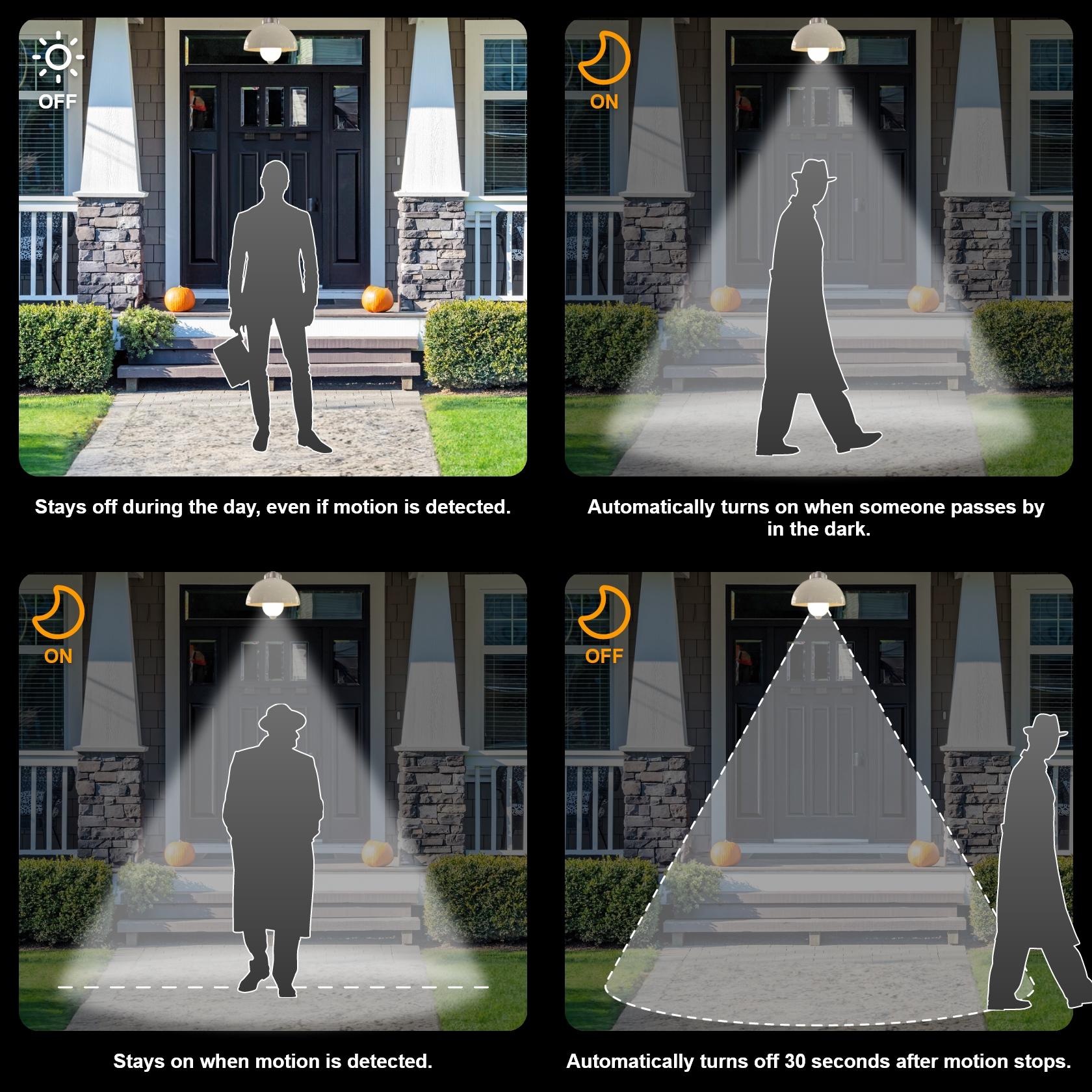 4-Pack Motion Sensor LED Light Bulbs A19 E26 9W PIR Built-in IR 6000K Cool White，60watt Equivalent Bright 900 Lumens for Garage, Closet,Porch, Stairs