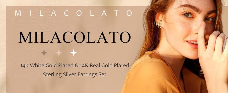 MILACOLATO 3 Pairs 925 Sterling Silver Earrings for Women, Dainty 14K Gold Plated Huggie Hoop Earrings Sets for Multiple Piercing, Hypoallergenic Cartilage Stud Hoop Earrings Stacks Trendy Jewelry Gifts for Women Mother