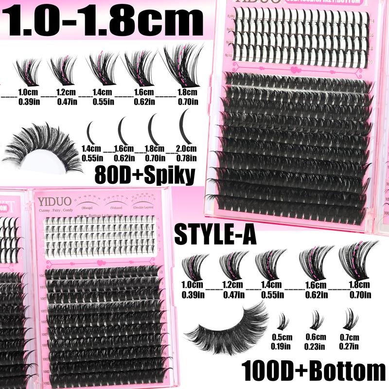 2168pcs YIDUO Lash Cluster Kit Gift Set Volume Manga&40D&60D&80D&100D with Spiky Bottom Lashes Extension Kit 10-20mm D Curl wispy False Eyelash With Double-ended Eyebrow Pencil | Waterproof Eyeliner | Eyelash Curler | DIY Lash Kit