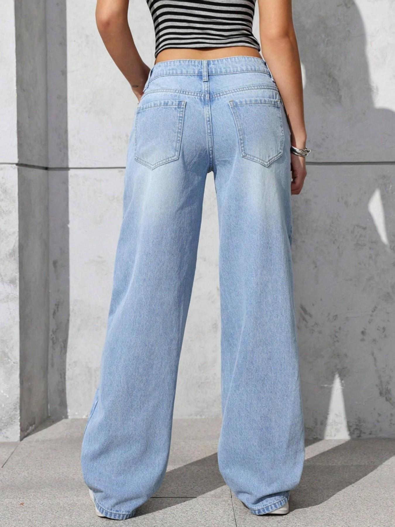 Women's Rhinestone Embroidered Jeans Pants, High Waist Loose-Fitting, Button Fly, Perfect for All Seasons, Elegant Fashion