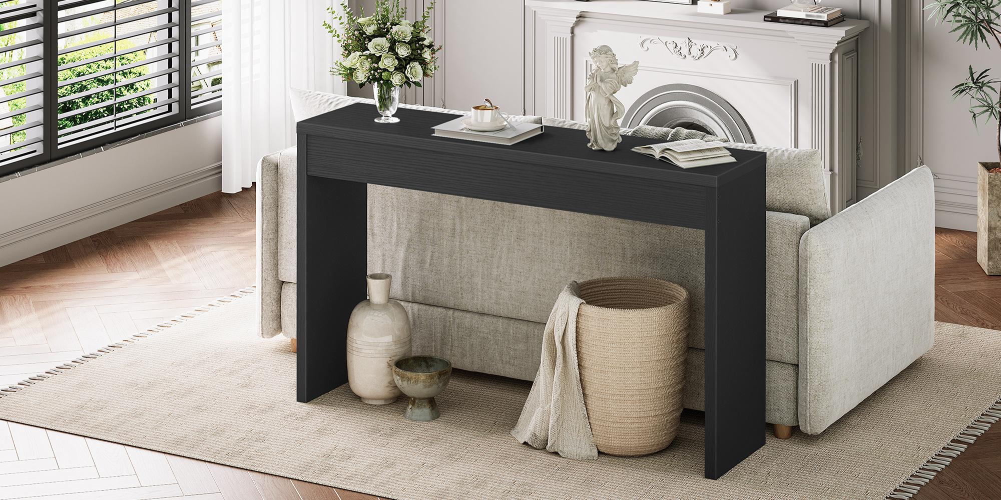 HOOBRO 47.2” Accent Console Table with Front Apron, Minimalist Style Entrance Table, Open Storage Sofa Table for Entrance, Hallway, Living Room, Bedroom, Dining Room, Corridor, Black