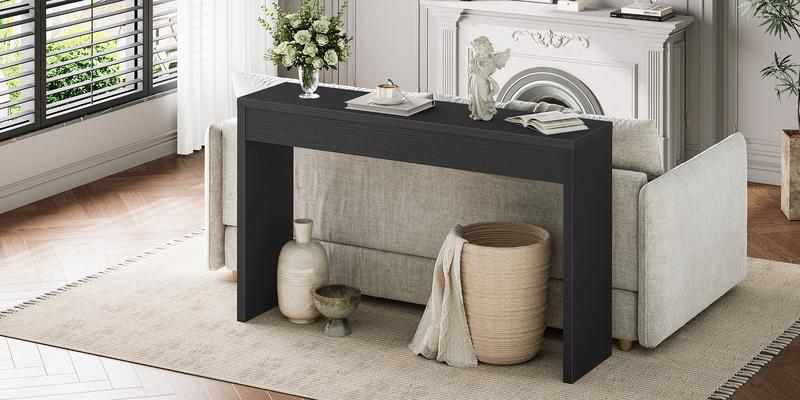 HOOBRO 47.2” Accent Console Table with Front Apron, Minimalist Style Entrance Table, Open Storage Sofa Table for Entrance, Hallway, Living Room, Bedroom, Dining Room, Corridor, Black