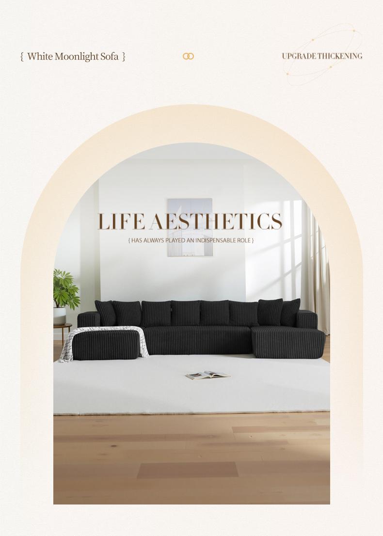 (3 packs shipped) 132"U-shaped modular sofa super comfortable corduroy cloud sofa double recliner no assembly modern living room furniture boneless sectional sofa