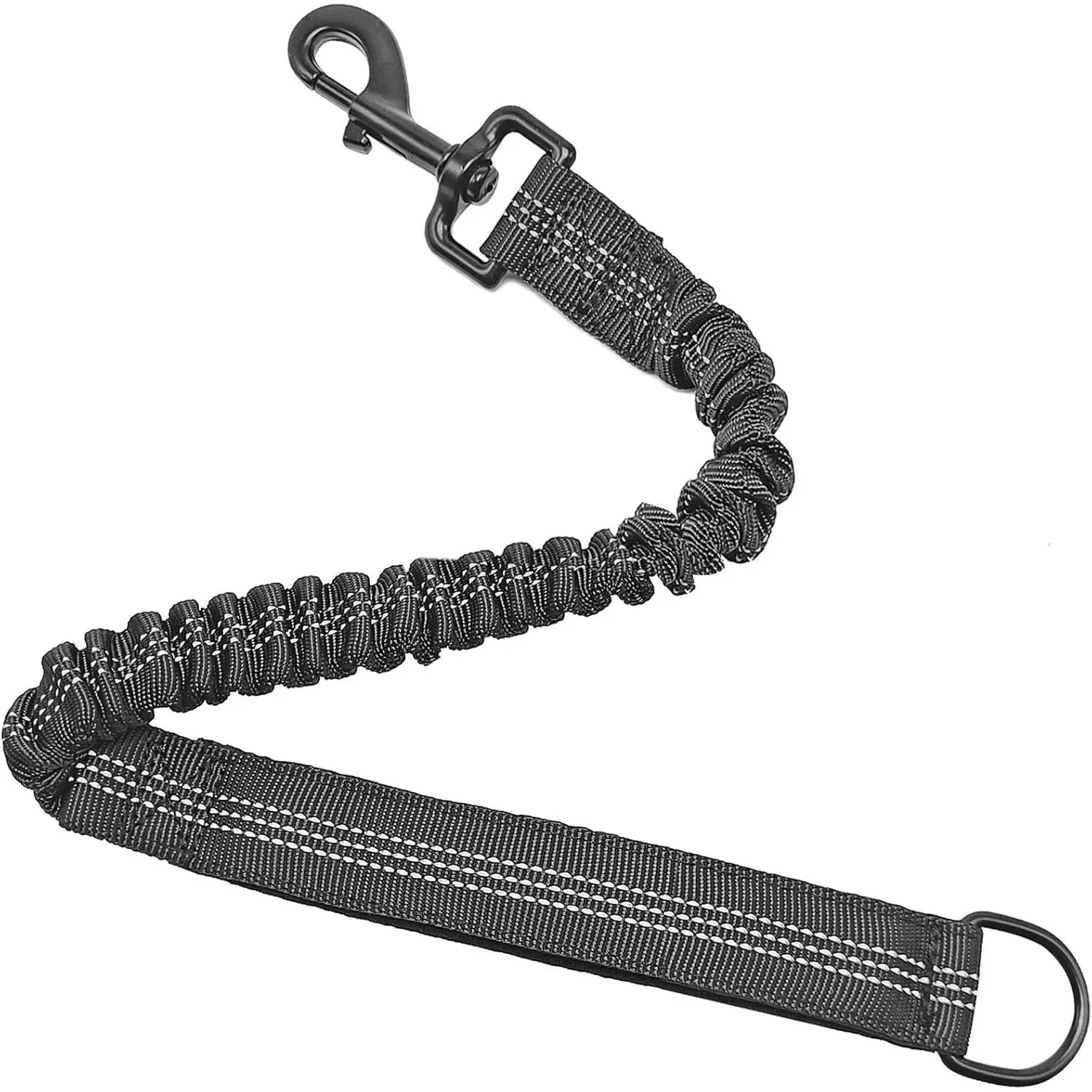 Bungee Dog Leash Extender, 21" Shock Absorbing Leash Extension with Traffic Handle for Dogs, Works with Any Lead, Reflective & 6 Colors- Black