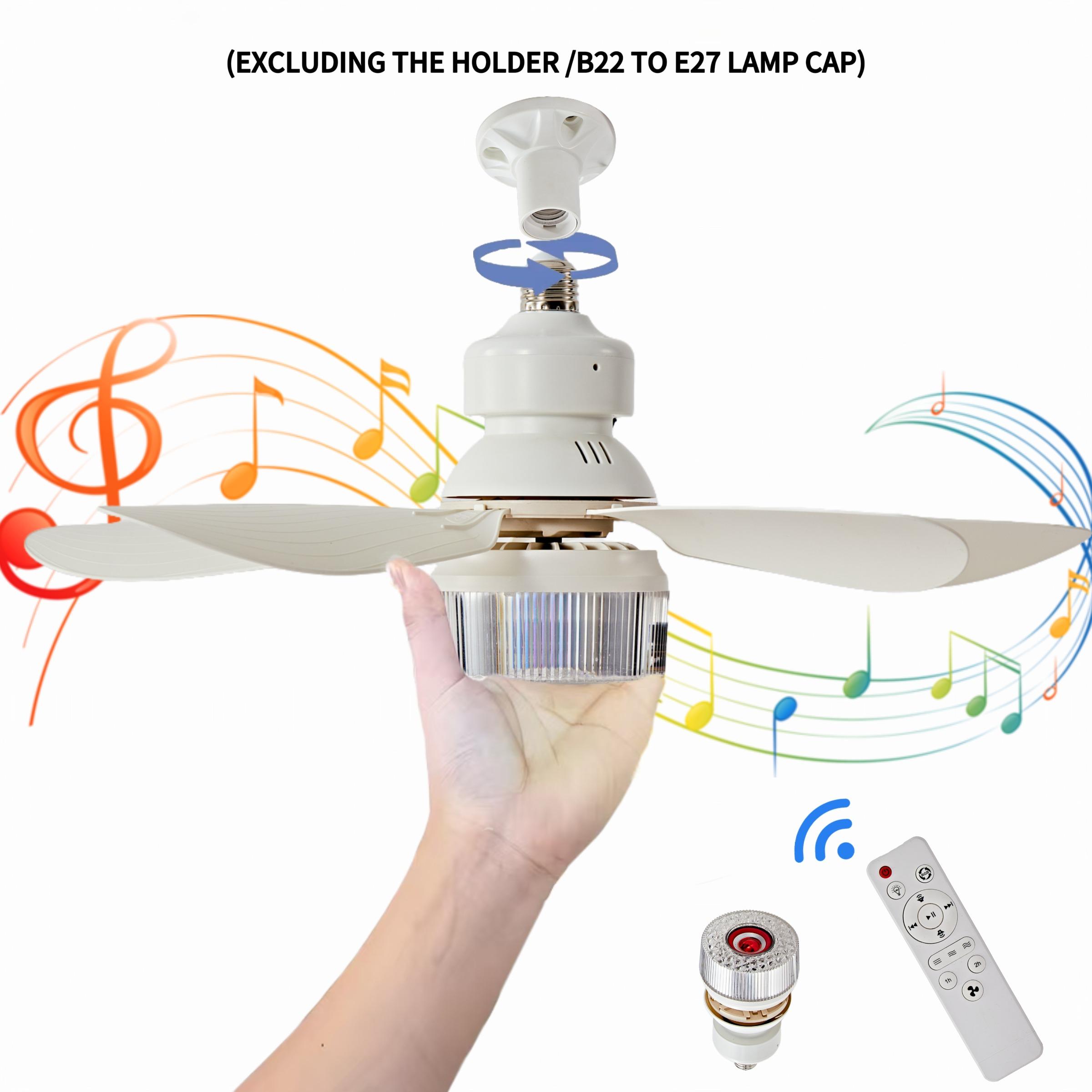 Remote Controlled RGB Ceiling Fan Light Lamp, Bluetooth-compatible Speaker, Crystal RGB Shade, Adjustable RGB Lighting, Sound Activated, Timer, 3 Adjustable Brightness Levels, Ceiling Lights