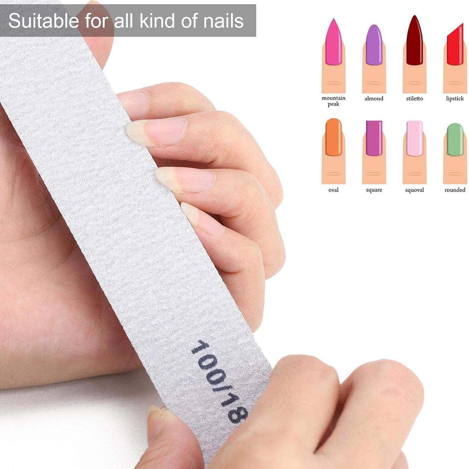 Square double-sided sandpaper nail file, professional manicure polishing tool, 100/180 grit difference design for double-sided use, suitable for gel nail polish, portable shaping tool, double-sided polishing function, manicure salon dedicated care tool