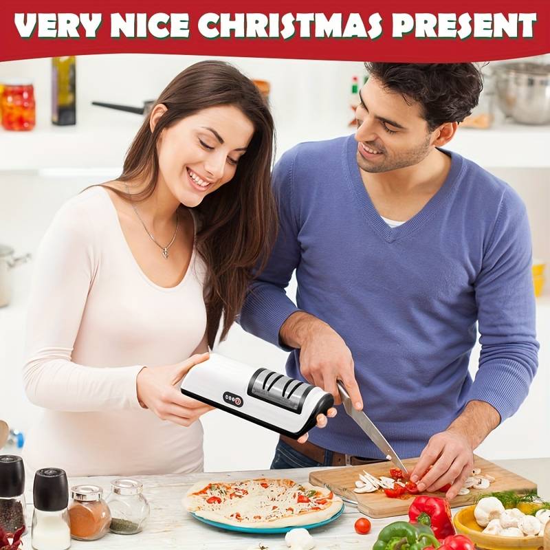 Professional, Durable USB-powered electric knife sharpener, with a 20-degree straight blade for secondary sharpening, suitable for kitchen knives, slicing knives, peeling knives, and ceramic knives. Ideal gift for Christmas and Va