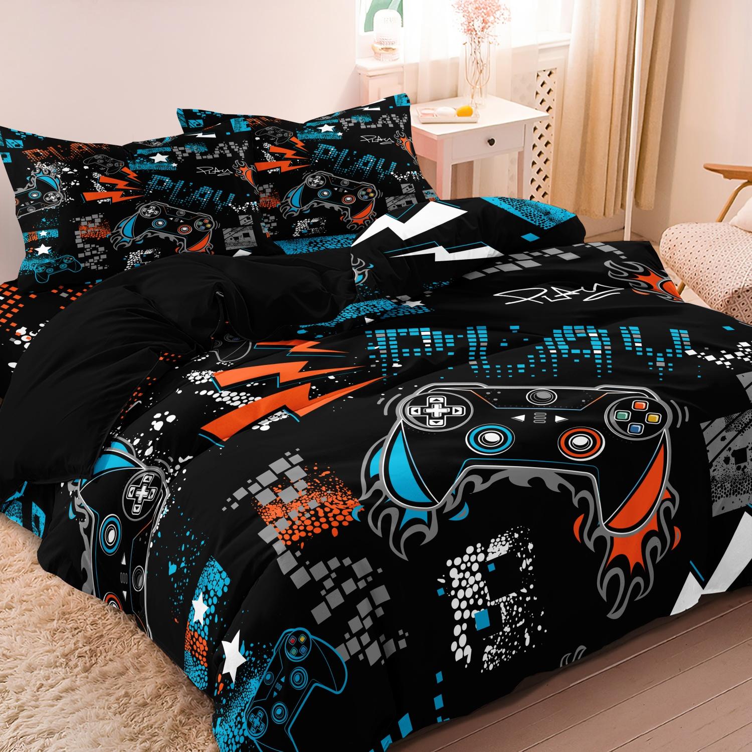 Video Game Controller Mouse Keyboard Headphone Pattern - Modern Fashionable Cool Gamepad Print - Boys Youth Gaming Equipment Bedding Set - 3pcs Duvet Cover Set (1Duvet cover+2Pillowcase ，No quilt)