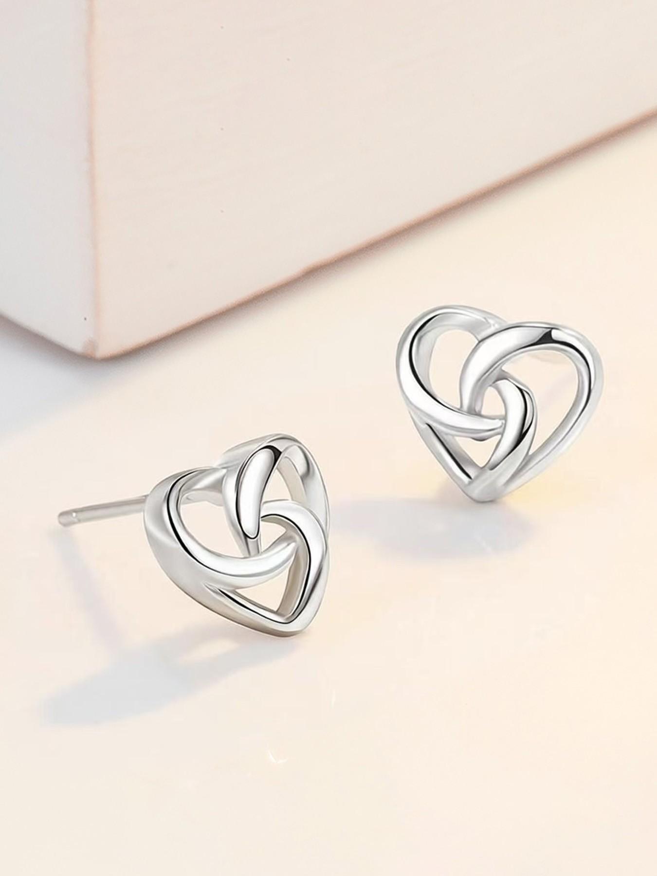 Women's Elegant Heart Stud Earrings, Fashion Stainless Steel Heart Ear Jewelry, Minimalist Style, Lightweight Comfortable, Daily Wear