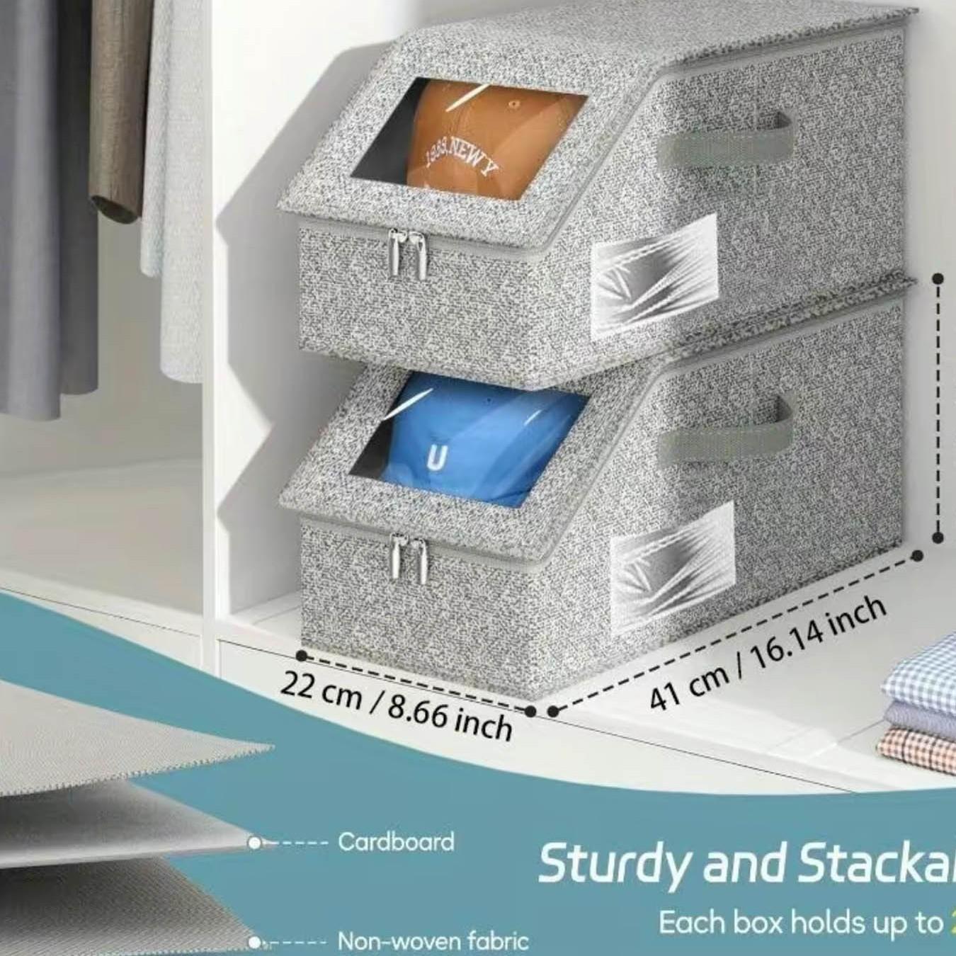 Stackable Hat Storage Boxes for BaseballCaps, Holds Up to 12 Hats, Durable CardboardBox for Men, Classic Style,Wardrobe Organizer