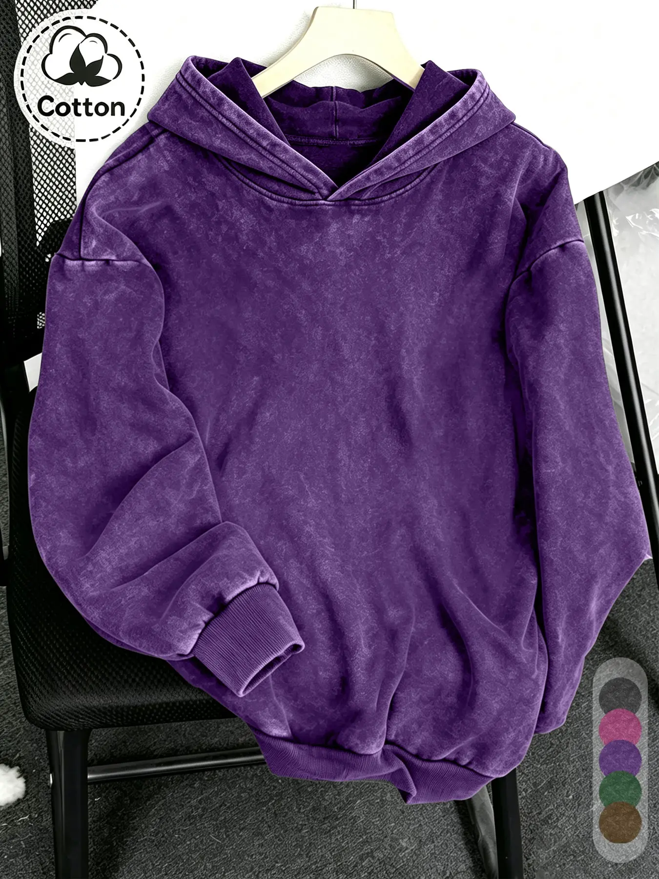 Men's New American Vintage Washed Cotton Hoodie, Loose-Fit Drop Shoulder Pullover Sweatshirt, Casual Long Sleeve, Spring Fall Streetwear