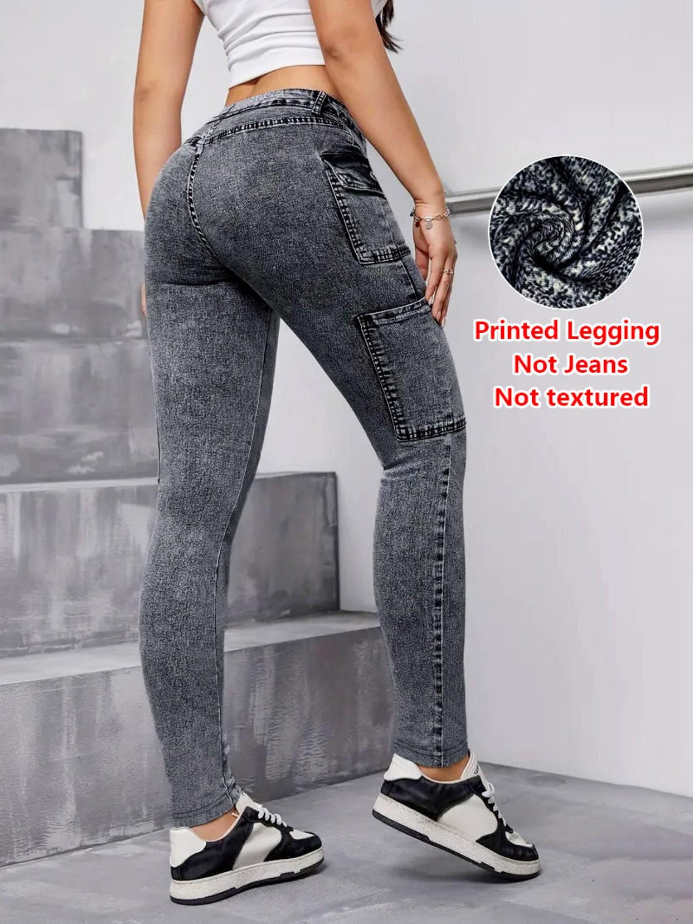 Women's Imitation Denim Skinny Pants, Denim Print Design, Stylish Comfortable Fit for Everyday Wear