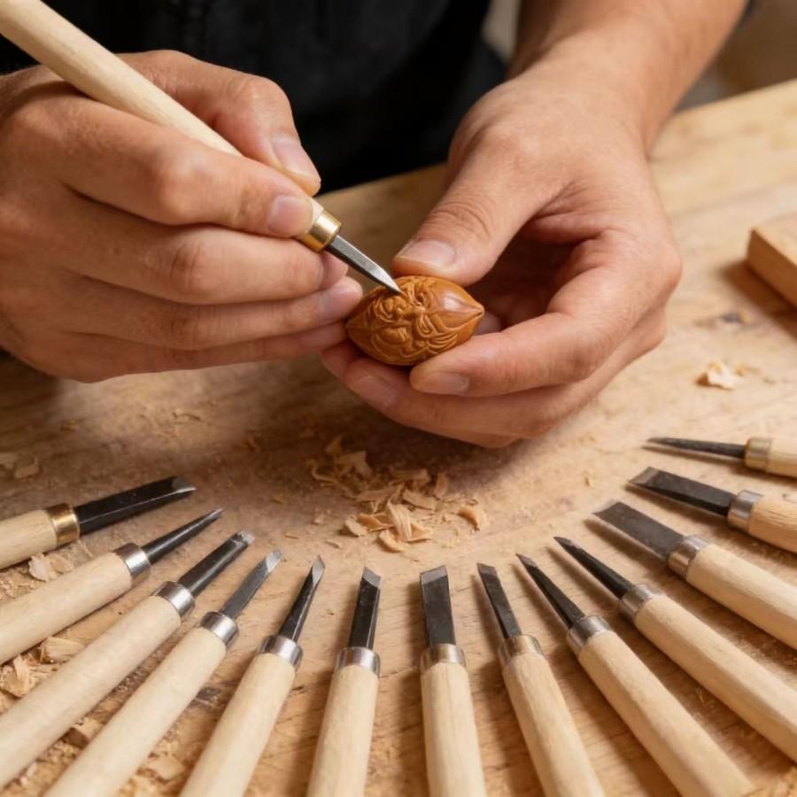 Wood Carving Tool Set 12 Pieces, Stainless Steel Carving Knives, DIY Woodworking Kit, Ergonomic Wooden Handle, for Hobbyists and Professionals