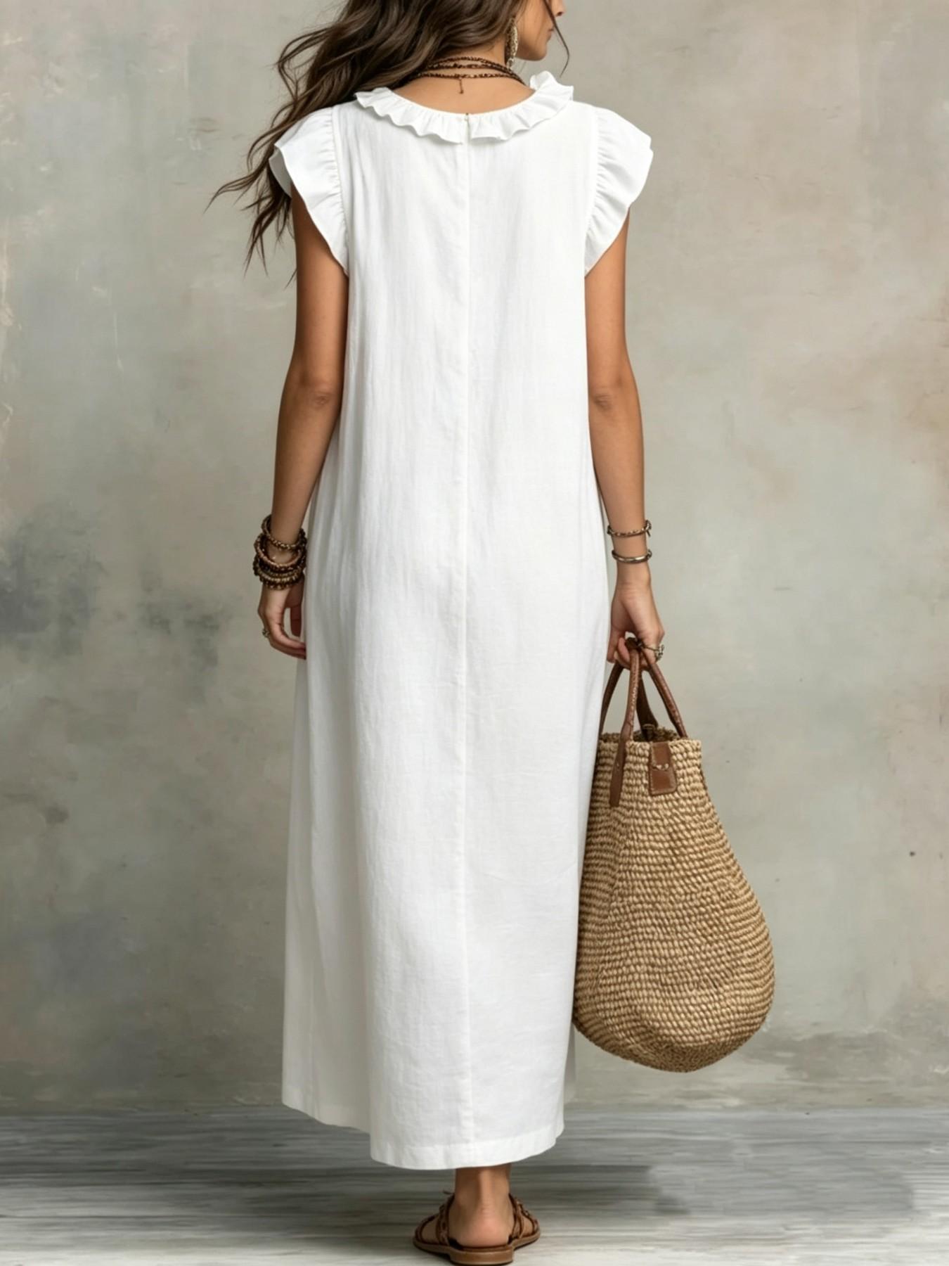 2026 Summer New Bohemian Long Dress, V Neck Ruffle Holiday Long Dress, Stylish and Comfortable, Perfect for Warm Weather