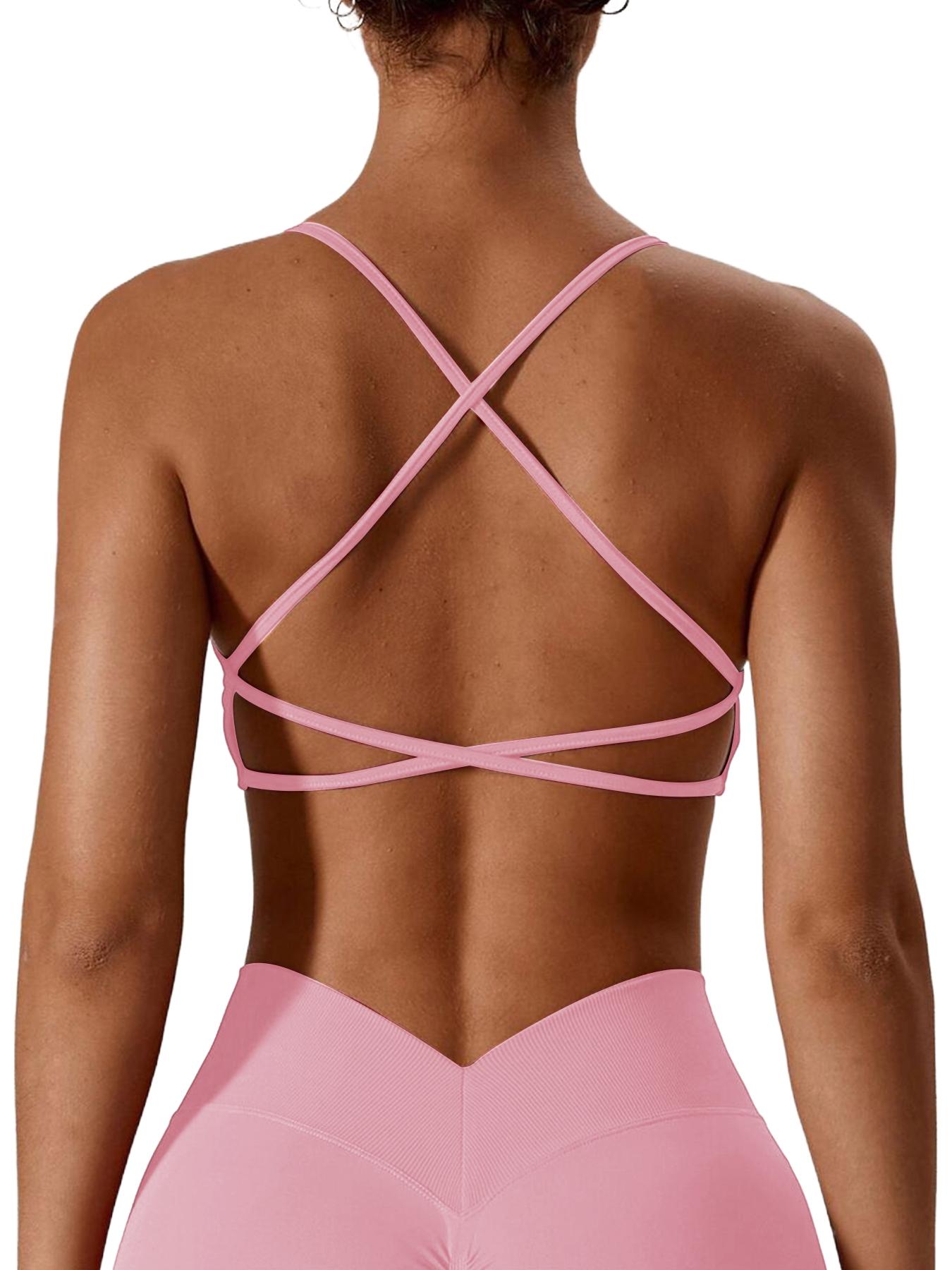 Women's Criss Cross Backless Strappy Sports Bra, Removable Bra Pads Yoga Bra, Running Sports Underwear, Back Beauty Fitness Tops, Sports Underwear for Women Valentine's Day, Gym Clothes