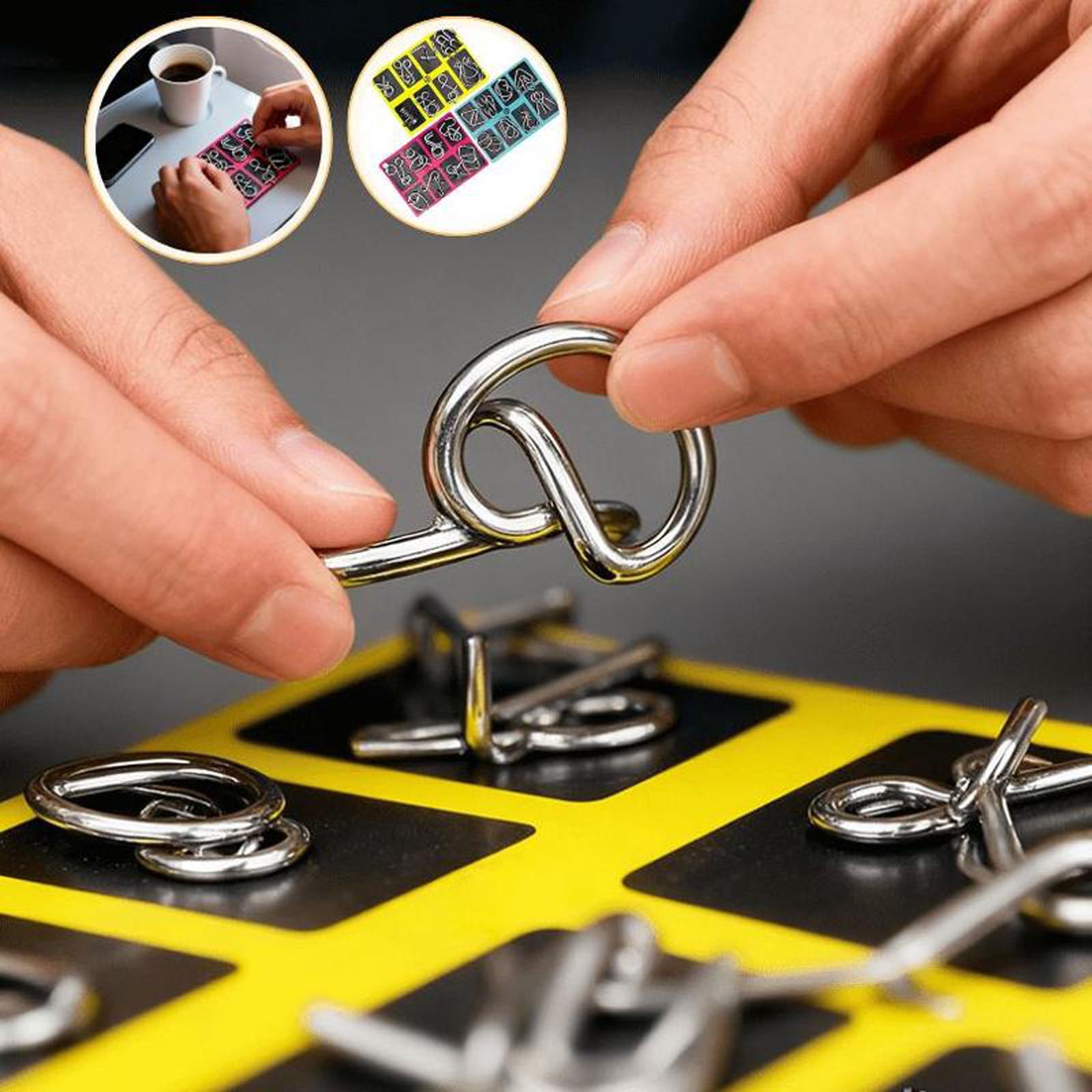 Challenging Brain Puzzle,Physics Mind Metal Puzzles,Metal Brain Teaser Puzzles,9 Linked Rings Metal Puzzle,Ring Toy Set Puzzle Pieces Game Solution Interlock Metal Wire Puzzle Solving.